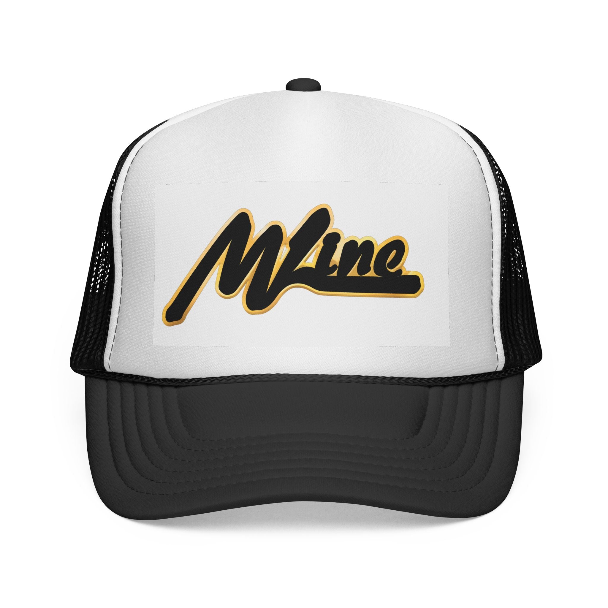 Maine Script Trucker Cap – Retro Black & Gold State Logo Hat
